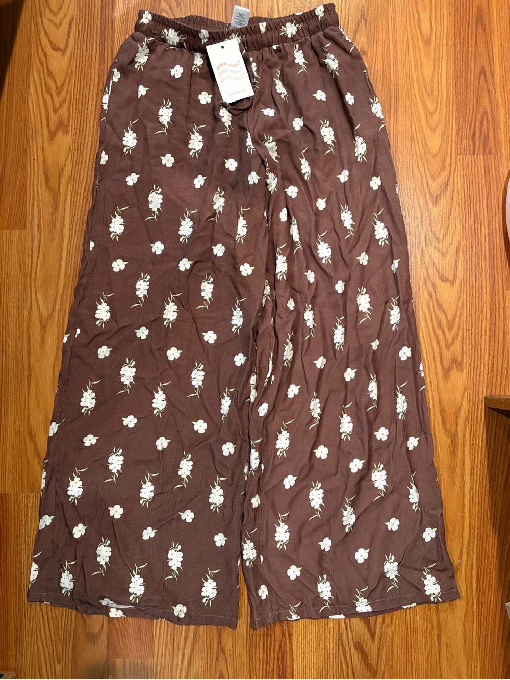 Brown Floral Wide-Leg Pants